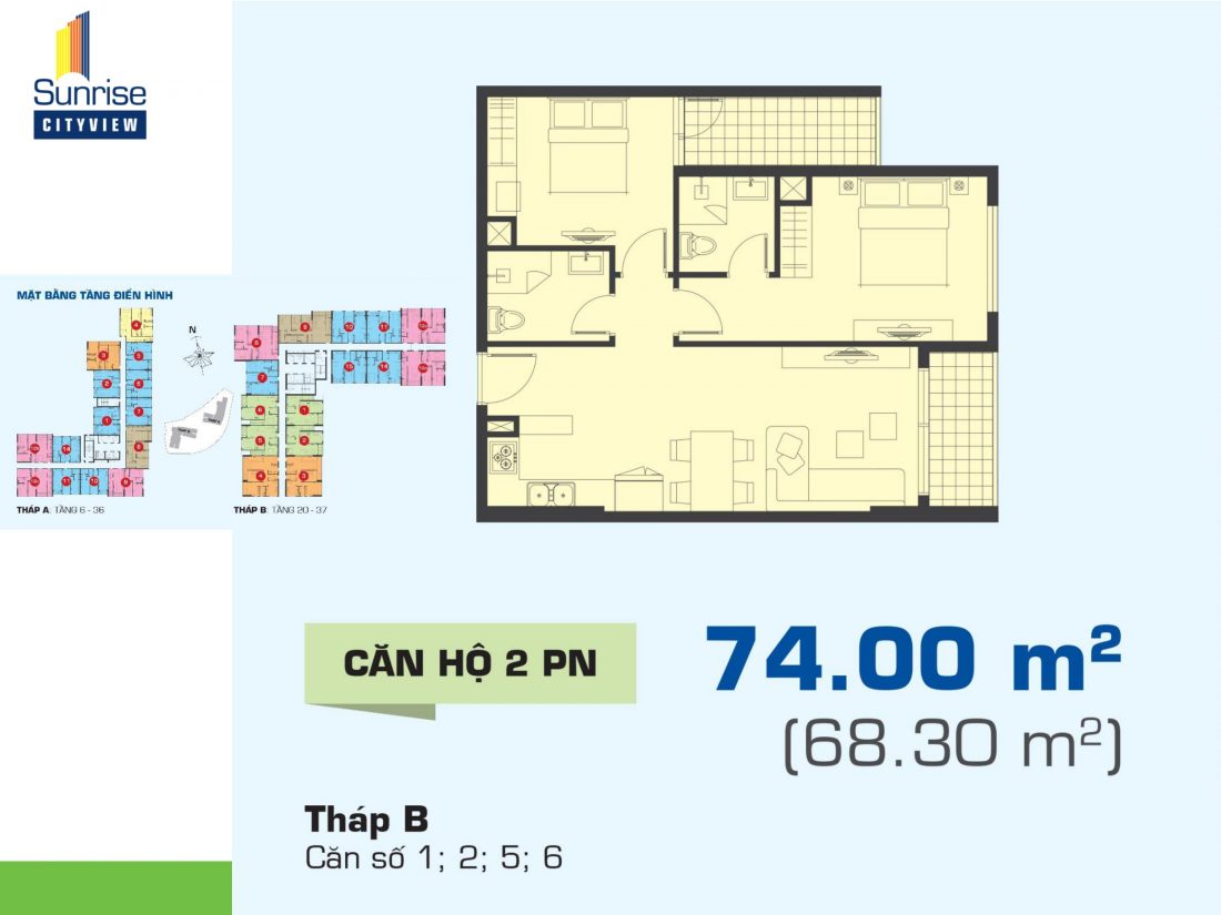 Layout căn hộ 2 phòng ngủ